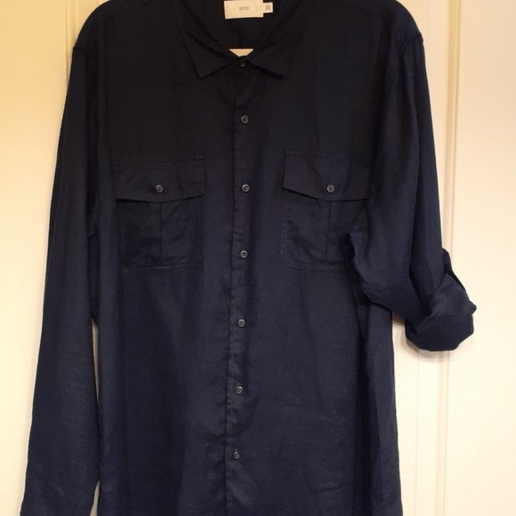 Onia Linen Button Up Long Sleeve Shirt With Roll-Tab Sleeves Blue Size XXL - Picture 8 of 12